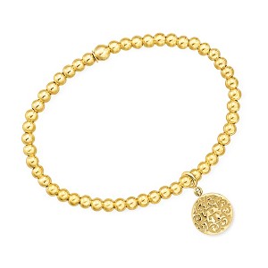 Ross-Simons 4mm 18kt Gold Vermeil Bead Stretch Bracelet With Removable 18kt Gold Over Sterling "T and T Twin Talk" Logo Charm - 1 of 4