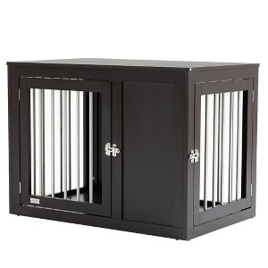 PawHut Wooden Dog Crate Furniture Wire Pet Cage Kennel, End Table with Double Doors, and Locks, for Medium and Large Dog House Indoor Use - 1 of 4
