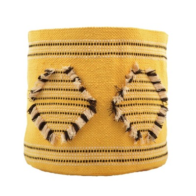 VIP Cotton 12 in. Yellow Diamond Pattern Basket with Lining