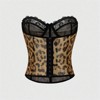 Clotth Womens Leopard Print Bustier - Lace and Mesh Corset with Leopard Print, Overbust Lingerie with Strapless and Black Bow Detail - 2 of 4