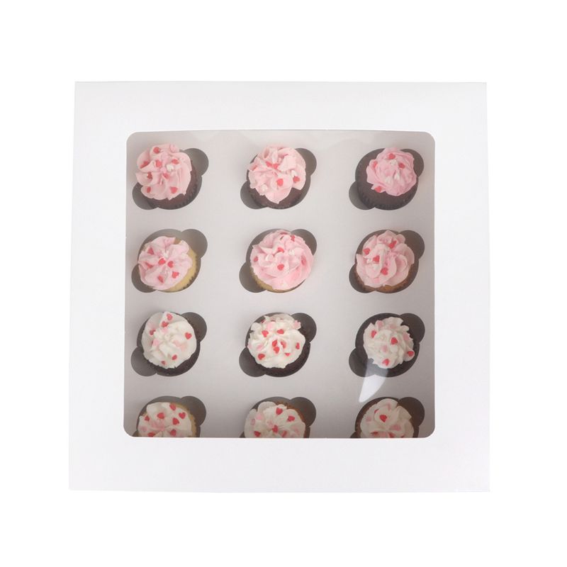 O'Creme White Window Cake Box with 12 Mini-Cupcake Inserts, 10" x 10" x 4" - Pack of 5, 2 of 4