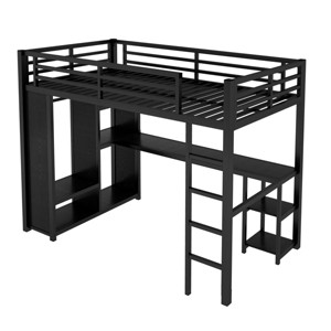 TopComfy Beds Twin XL Size Loft Bed Frame with Built In Wardrobe with Desk and Storage Shelves Furniture for Bedroom, Black, 42.52"*68.5"*137.79" - 1 of 4