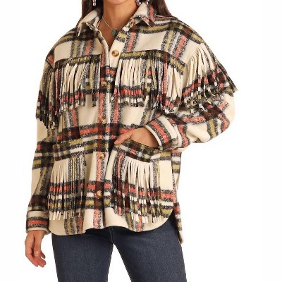 Women's Plaid Shacket With Fringe - Rock & Roll Cowgirl : Target