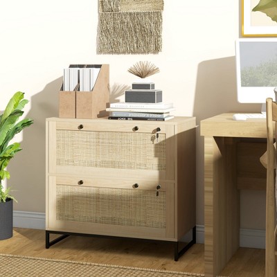 Natural Wood 2 Drawer Lockable Vertical Filing Cabinet