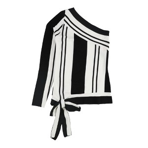 bar III Womens Striped One Shoulder Blouse - 1 of 2