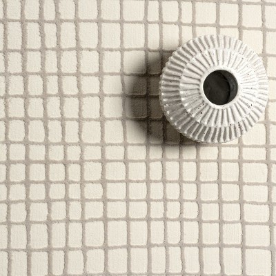 Ivory Geometric 4' x 6' Machine Washable Area Rug