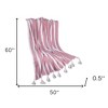 HomeRoots 50" X 60" Pink and White Woven Cotton Striped Throw Blanket with Tassels - 3 of 4