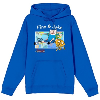 Adventure Time Finn Jake Long Sleeve Royal Blue Adult Hooded Sweatshirt Target