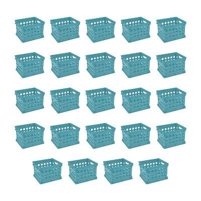 Sterilite 1695 Stackable Mini Storage Crate Organizers with Integrated Handles for Home, Office, Dorm, and Utility Areas, Teal (24 Pack)