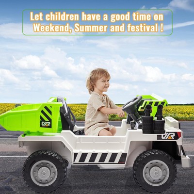 White and Green 12V Ride On Dump Truck with Remote Control