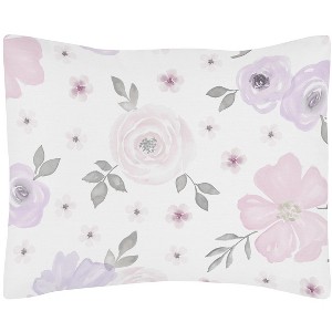 Sweet Jojo Designs Girl Decorative Pillow Cover Sham Watercolor Floral Purple Pink and Grey - 1 of 3