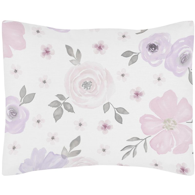 Sweet Jojo Designs Girl Decorative Pillow Cover Sham Watercolor Floral Purple Pink and Grey, 1 of 5
