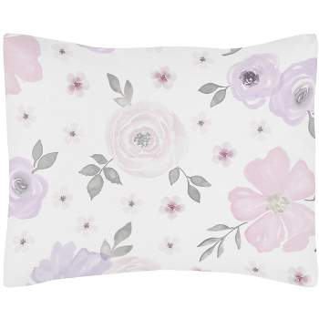Sweet Jojo Designs Girl Decorative Pillow Cover Sham Watercolor Floral Purple Pink and Grey