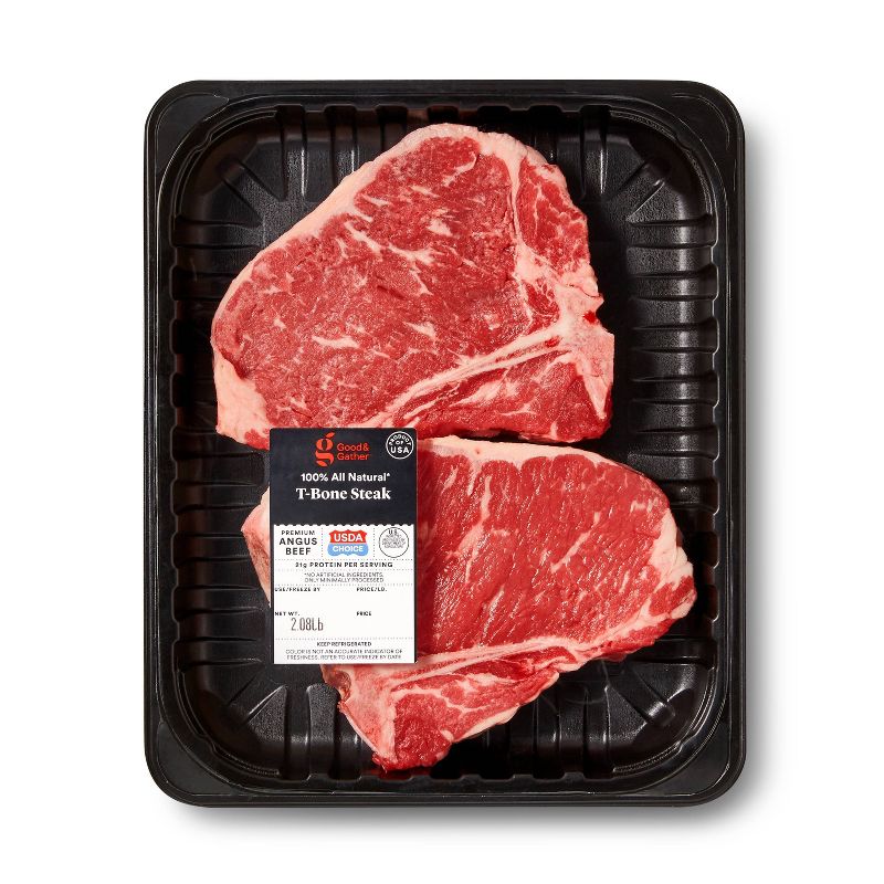 USDA Choice Angus Beef T-Bone Steak - 1.36-3.50 lbs - price per lb - Good &#38; Gather&#8482;, 1 of 6
