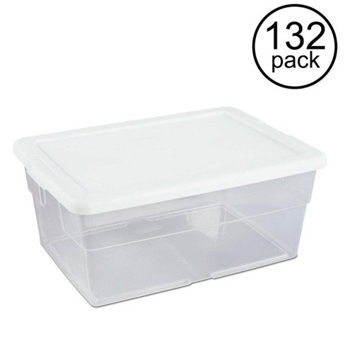 Sterilite 16 Quart Clear Stacking Closet Storage Box Container Tub 132 Pack