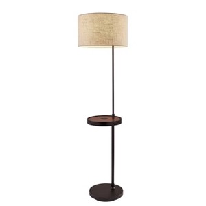 63.5" Oliver Charge Shelf Floor Lamp Black - Adesso: Modern ETL Listed with Linen Shade - 1 of 4