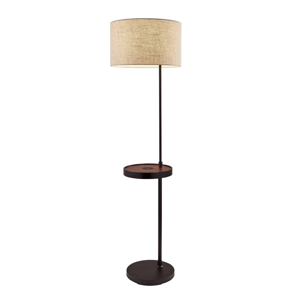 Photos - Floodlight / Street Light Adesso 63.5" Oliver Charge Shelf Floor Lamp Black - : Modern ETL Listed wit 