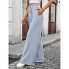 Women's Wide Leg Lounge Pants Lightweight High Waisted Adjustable Tie Knot Loose Fit Trousers with Pockets - 3 of 4