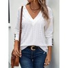 Womens Lace Knit V Neck Drop Shoulder Long Sleeve Tee with Button Cuffs - 2 of 3