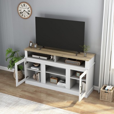58 Inch TV Stand With Storage Cabinet And Shelves, TV Console Table For Living Room, Television Entertainment Center-Cuddlewood