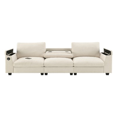 VYNXARIA Chenille Sectional Sofa with Bluetooth Speaker,Comfy Cloud Couch Set£¬Beige