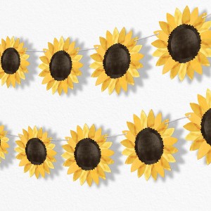 Big Dot of Happiness Sunflower Garland Banner, Yellow Birthday Party Decor, Bridal or Baby Shower Backdrop, 30 Feet of Cord, 15 Paper Sunflower Shapes - 1 of 4