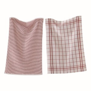 tagltd 26L"x18W" Classic Red Cotton Set of 2 Checked and Solid Terry Cloth Dishtowel Kitchen Towel Machine Washable - 1 of 3
