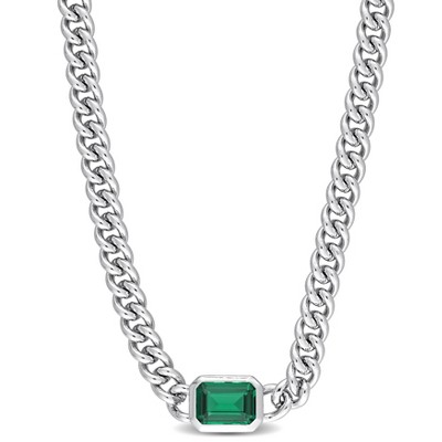 EVERLY JEWELRY | Brass 7/8 CT TGW Octagon-Cut Green Cubic Zirconia Necklace- 16 inch