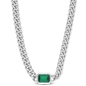 EVERLY JEWELRY | Brass 7/8 CT TGW Octagon-Cut Green Cubic Zirconia Necklace- 16 inch - 1 of 4