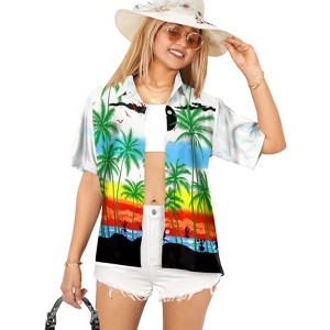 HAPPY BAY Button Down Shirt for Women Summer Beach Party Colorful Short Sleeve Button Up Dress Shirts Hawaiian T Shirts for Women - 1 of 4