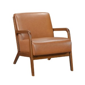 Faux Leather Upholstery Accent Chair, Modern Living Room Furniture with Foam Cushions - 1 of 4