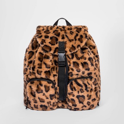 Girls' Faux Fur Leopard Backpack - art class™ Tan