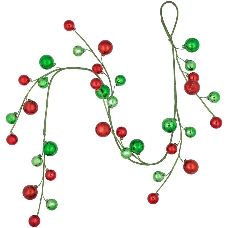Northlight 4' x 6" Green and Red Ball Ornament Christmas Garland, Unlit, 1 of 5