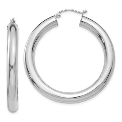 Black Bow Jewelry 5mm, 14k White Gold Classic Round Hoop Earrings, 40mm (1 1/2 Inch)