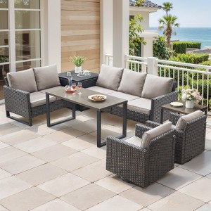 Belord 7PCS Outdoor Sectional Patio Furniture Set, All Weather Conversation with Swivel Patio Chair, Storage Box, L-Shape Sectional Sofa, Coffee Table - 1 of 4