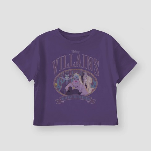 Girls' Disney Villains Boxy Short Sleeve Graphic T-Shirt - Dark Purple L