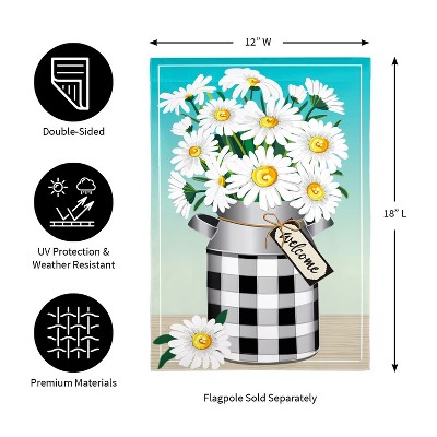 Blue and White Burlap Garden Flag with Daisies
