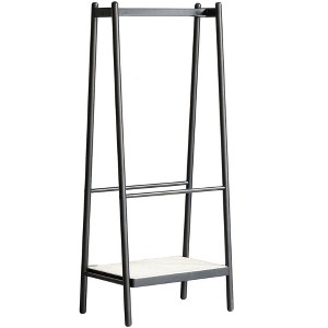 (Black) Solid Oak Wood Clothes Rack, Black Rattan Hanger Rack-clothes Rack with Shelves, Cloth Hanger Standing Garment Racks for Hanging Clothes - 1 of 4