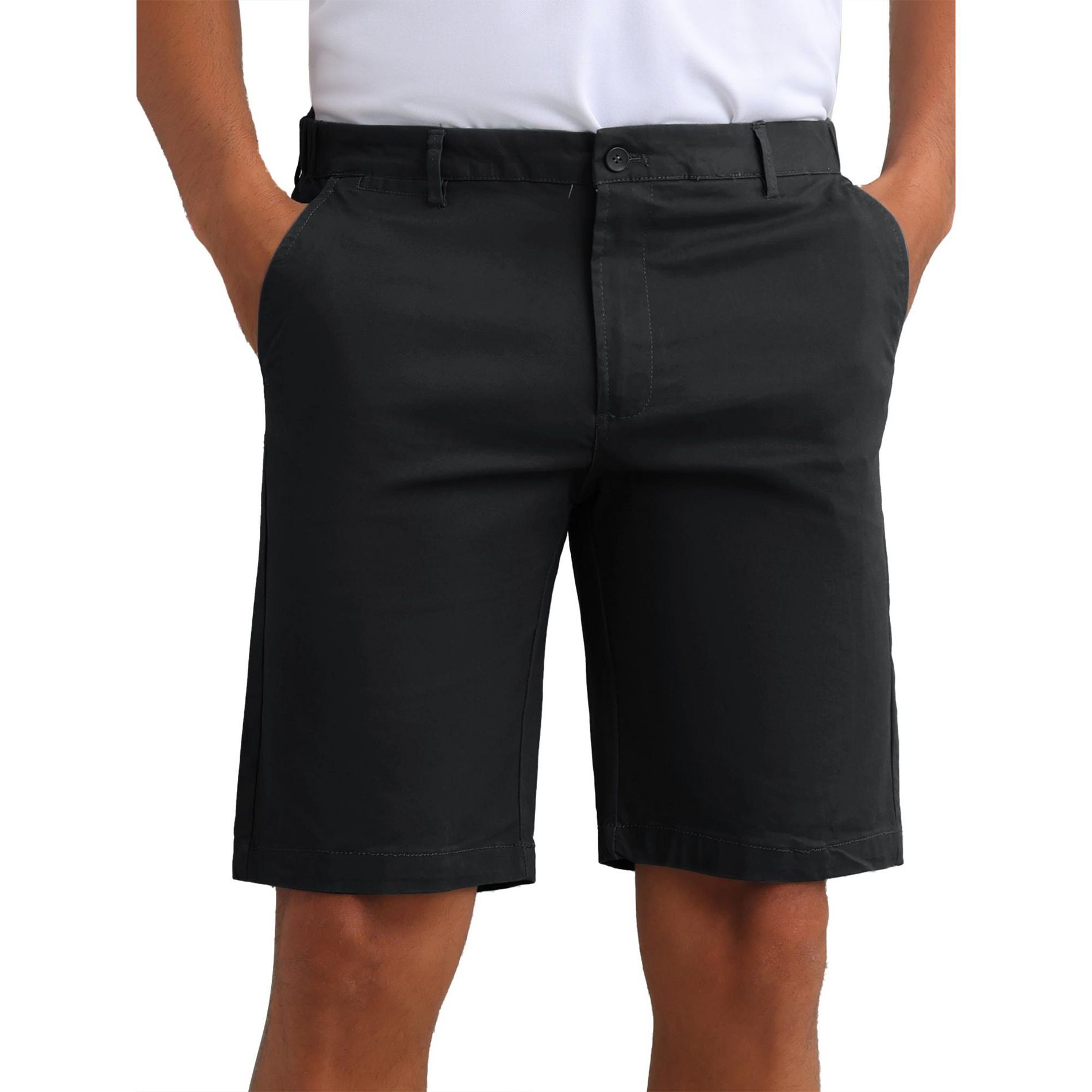 INSPIRE CHIC Men's Solid Color Flat Front Formal Chino Dress Shorts Black 30