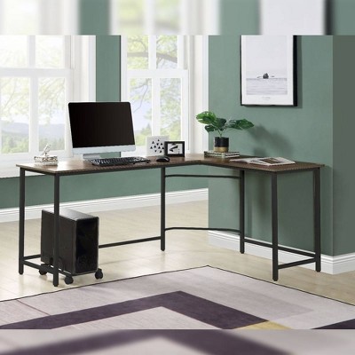Executive Corner L-Shaped Desk with Drawer and USB Port in Black