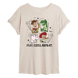 Women's - Disney - Play Chill Repeat Oversized Graphic T-Shirt - 1 of 4