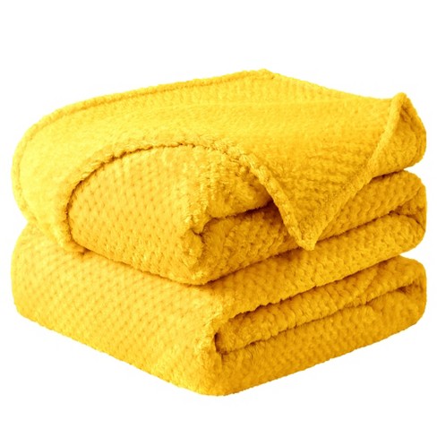 PiccoCasa Flannel Fleece Bed Blankets Fuzzy Plush Lightweight Bed Blankets Yellow 66