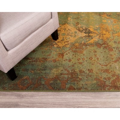 Green Kermin Watercolor Effect Indoor/Outdoor Synthetic Rug