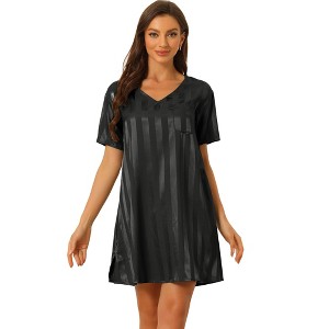 cheibear Women's Short Sleeve Mini length Striped Pajama Dress - 1 of 4