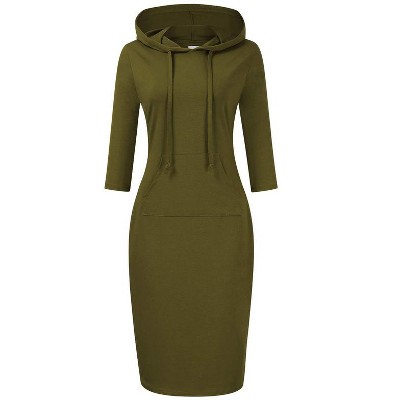 Women Long Sleeve Hooded Sweatshirt Midi Dress