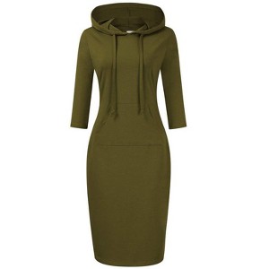 Women Long Sleeve Hooded Sweatshirt Midi Dress - 1 of 4
