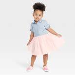 OshKosh B'gosh Toddler Girls' Chambray Short Sleeve Tulle Dress - Light Pink/Blue Denim