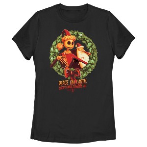 Women's The Nightmare Before Christmas Christmas Jack Peace on Earth Good Scares Towards All T-Shirt - 1 of 4
