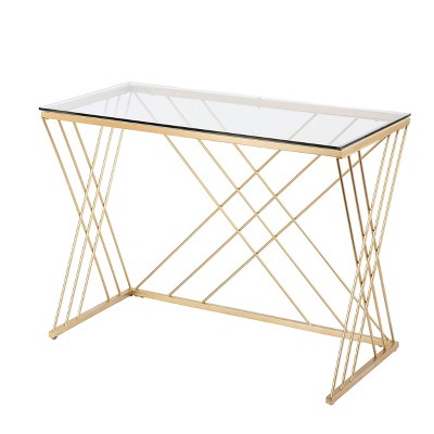 Oaknut Modern Glass Top Desk Gold - Aiden Lane