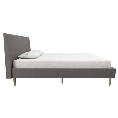 Daphne Dark Gray Linen Queen Upholstered Platform Bed with Brass Legs